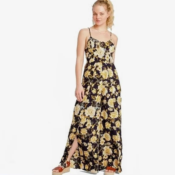 👋 FINAL MARKDOWN CLOSET CLOSINNG WT Spring Navy Blue Floral Jumpsuit Leg Slit - Picture 5 of 9